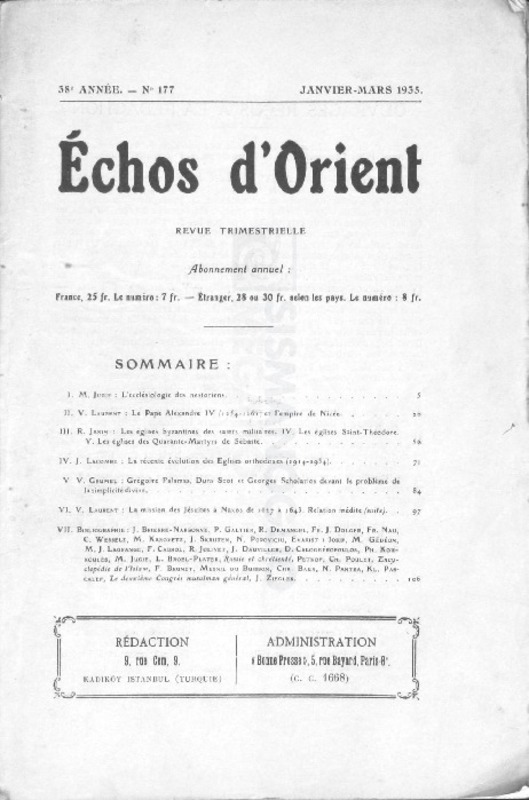 Échos d'Orient: Revue trimestrielle d'histoire de géographie et de liturgie orientales
