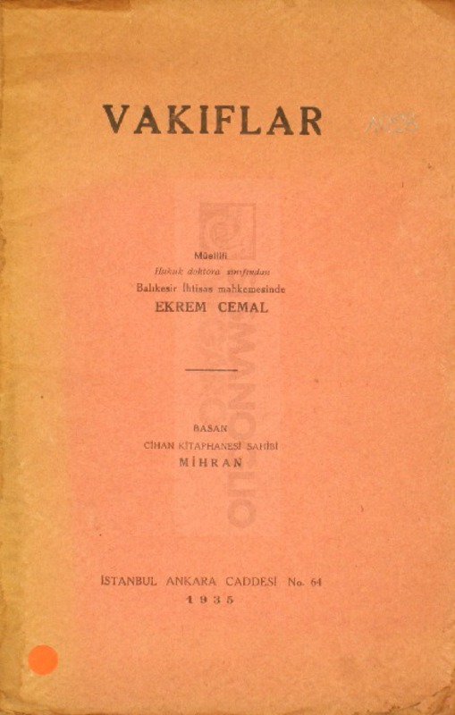 Vakıflar / müellifi Ekrem Celal
