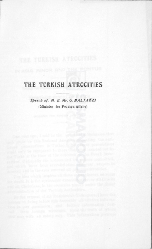 The Turkish atrocities in Asia Minor and in the Pontus / by G. Baltazzi