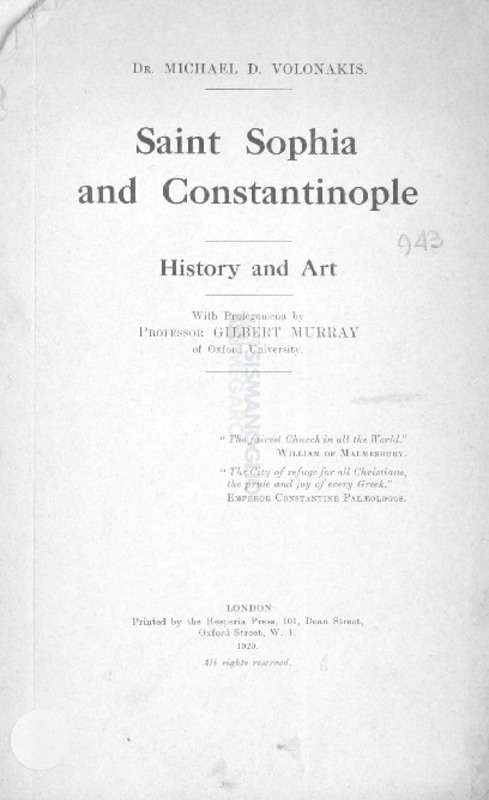 Saint Sophia and Constantinople: History and art / by Dr Michael D. Volonakis