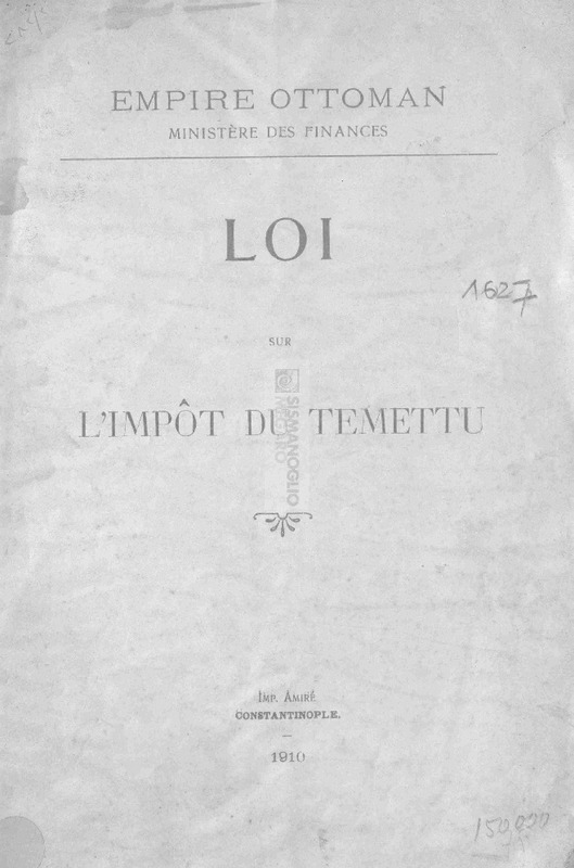 Empire Ottoman Ministère des Finances: Loi sur l'impôt du temettu
